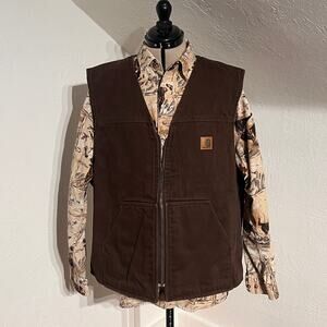 Carhartt Brown Duck Canvas Fleece Lined Work Vest XL